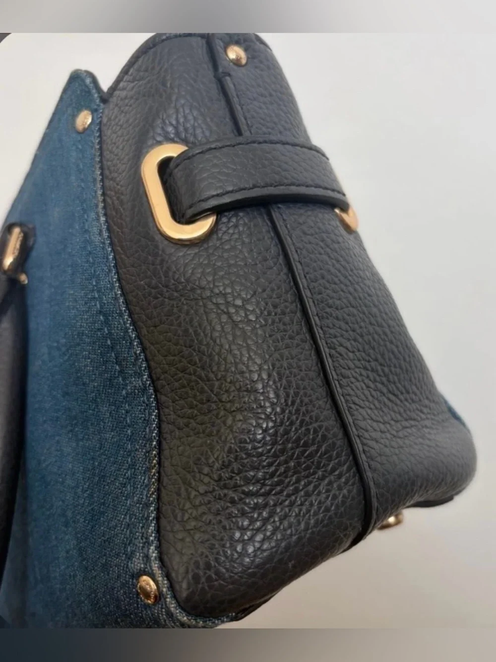 COACH Mini Swagger Denim and Black Pebble Leather Satchel w/Gold Tone Hardware - Picture 9 of 13